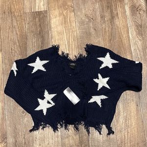 ☃️/knitted cropped blue sweater with stars /☃️
